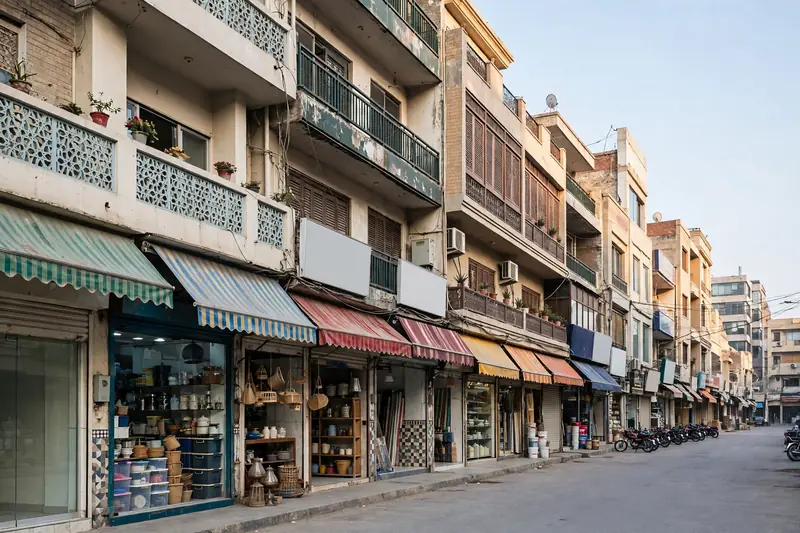 Commercial shops and plaza in Pakistani bazaar