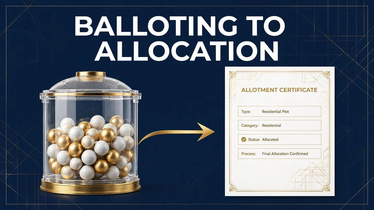 Balloting to allocation: a ballot drum leading to an allotment certificate