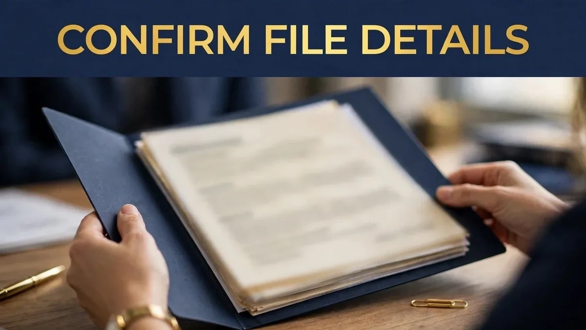 Confirm file details, dues, and transferability at the society's transfer office
