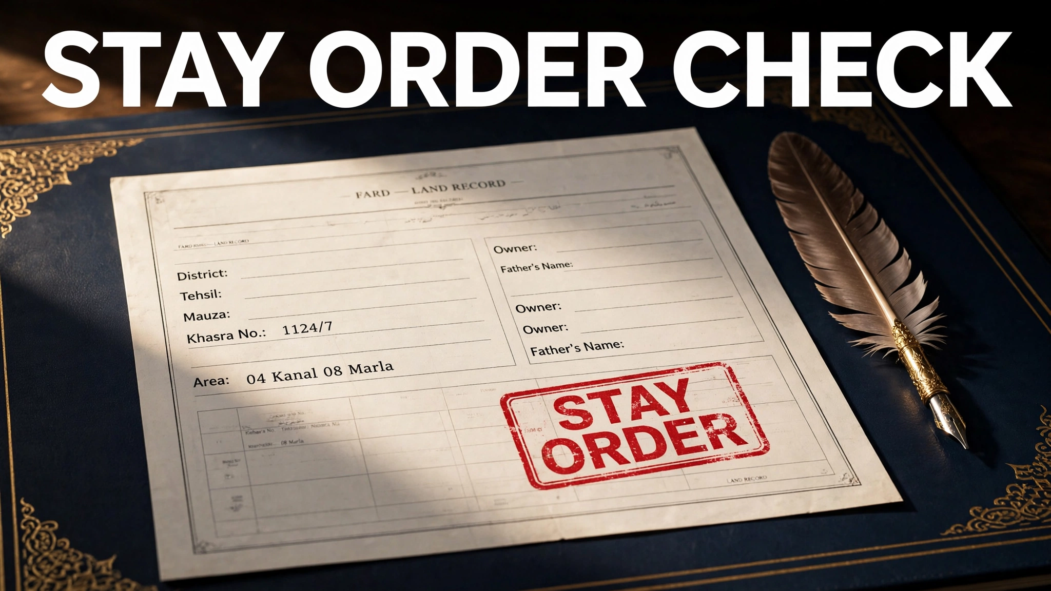Sample land record with a stay order stamp — checking for stay orders on a property