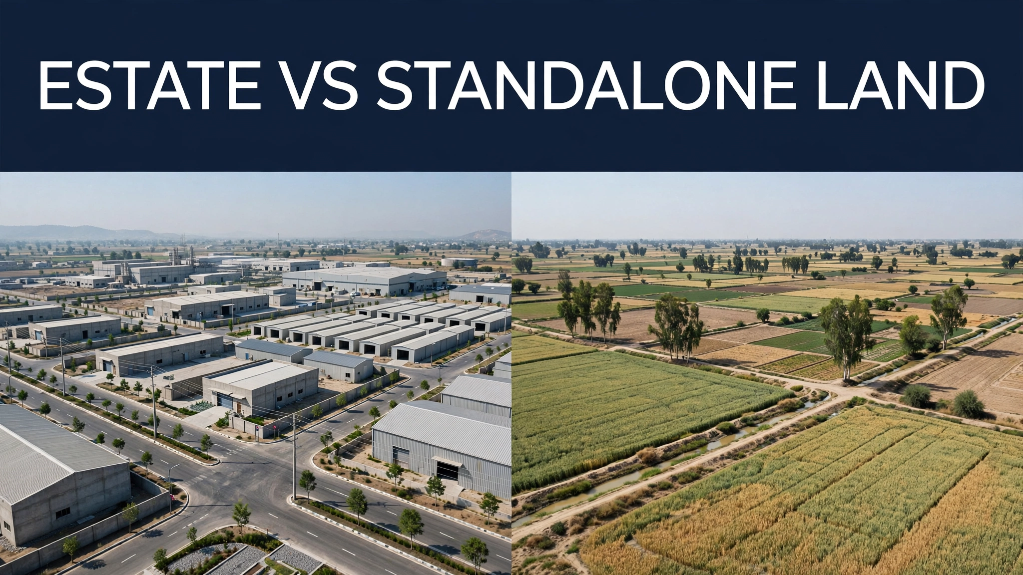 Illustration comparing a planned industrial estate with standalone open land