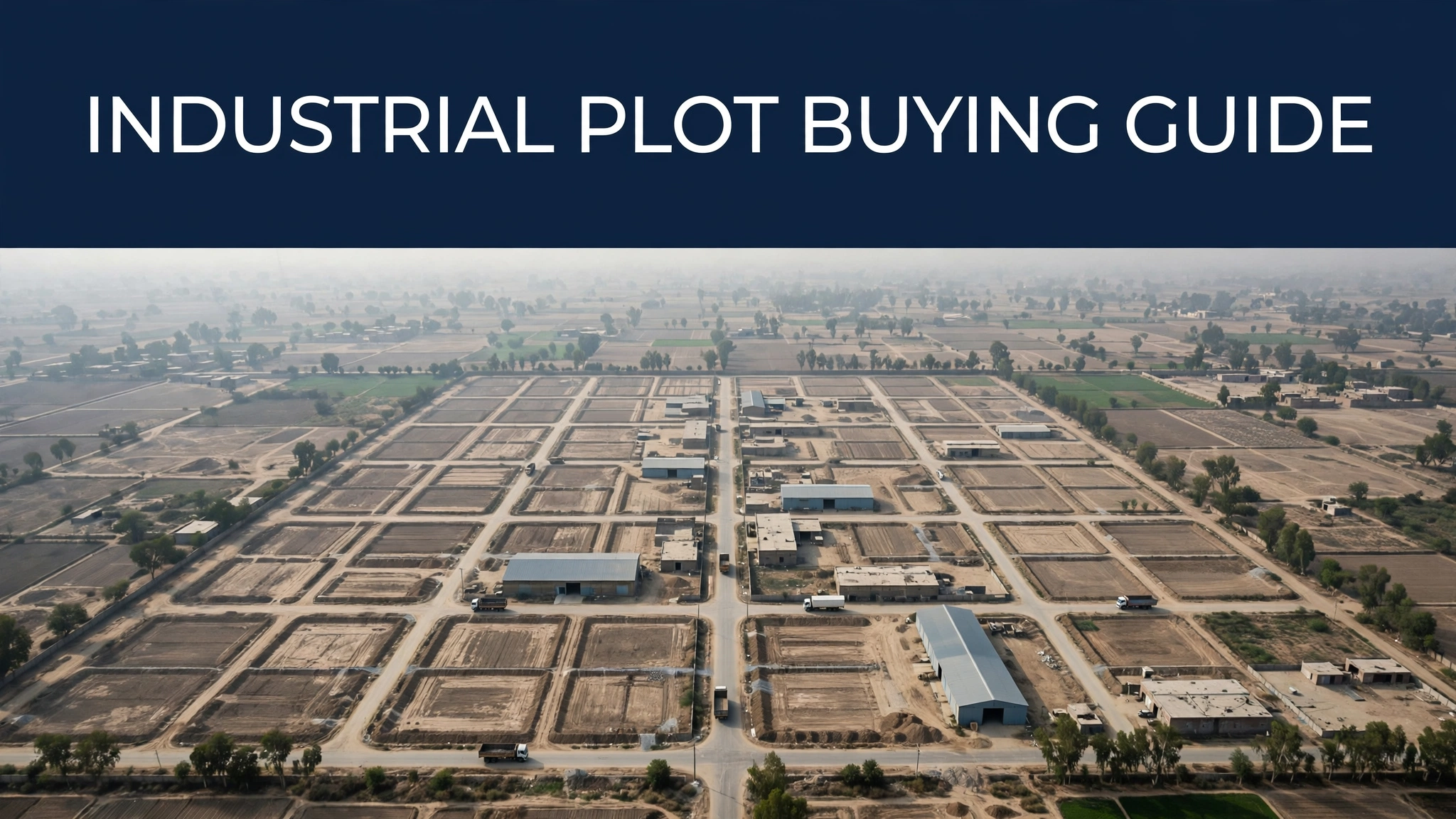 Aerial view of demarcated industrial plots in an estate for a guide on buying industrial plots in Sheikhupura