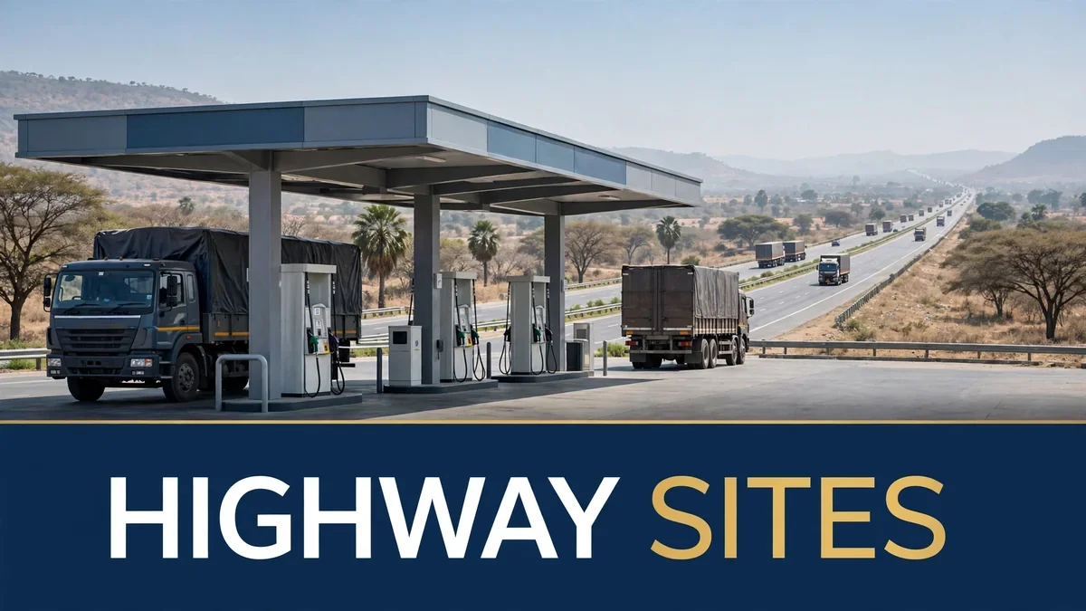Highway petrol pump site with trucks and open forecourt in Sheikhupura