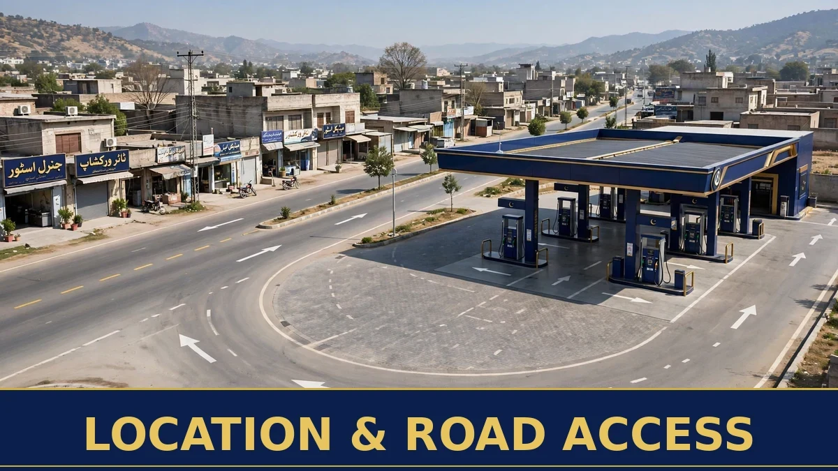 Petrol pump site on a main road in Sheikhupura with clear vehicle access