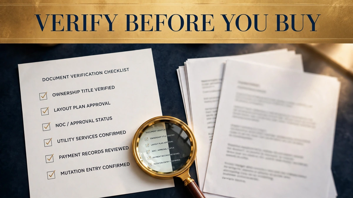 Buyer verifying housing project documents and checklist before buying a plot file in Pakistan