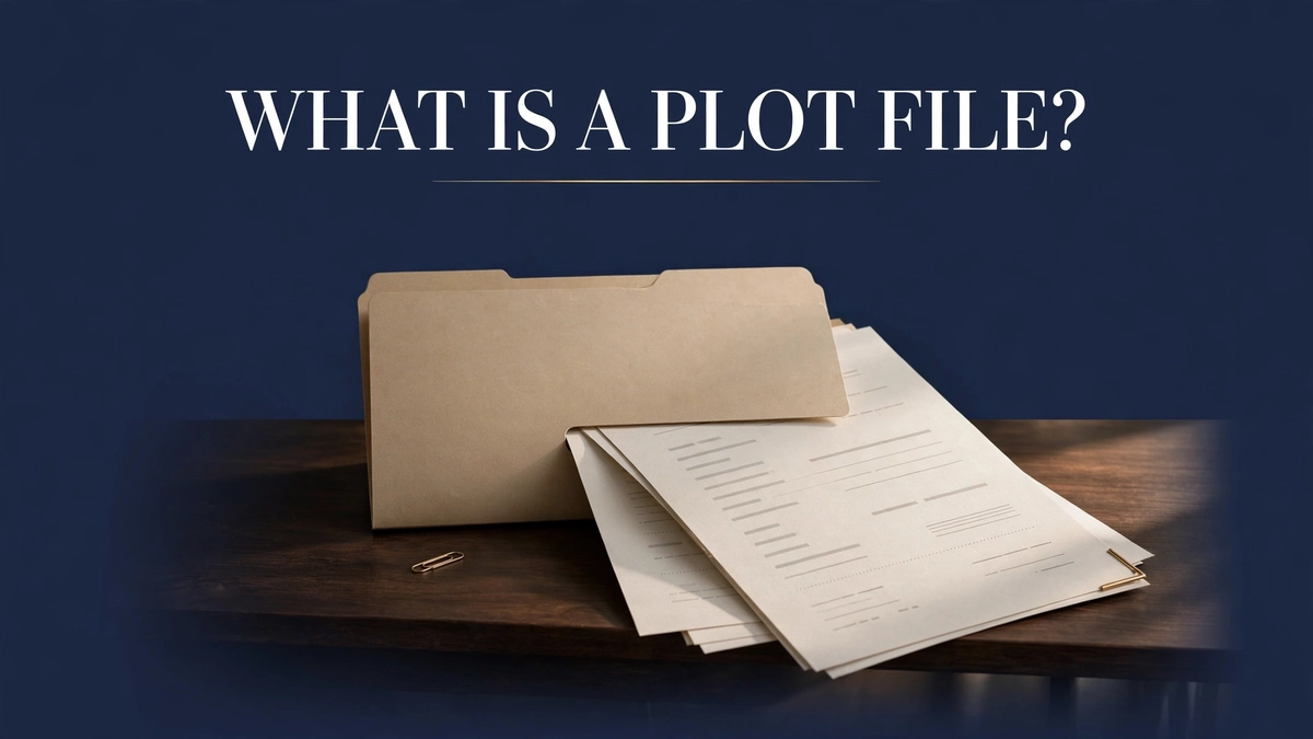 Property file folder with documents on a desk explaining what a plot file is in Pakistan